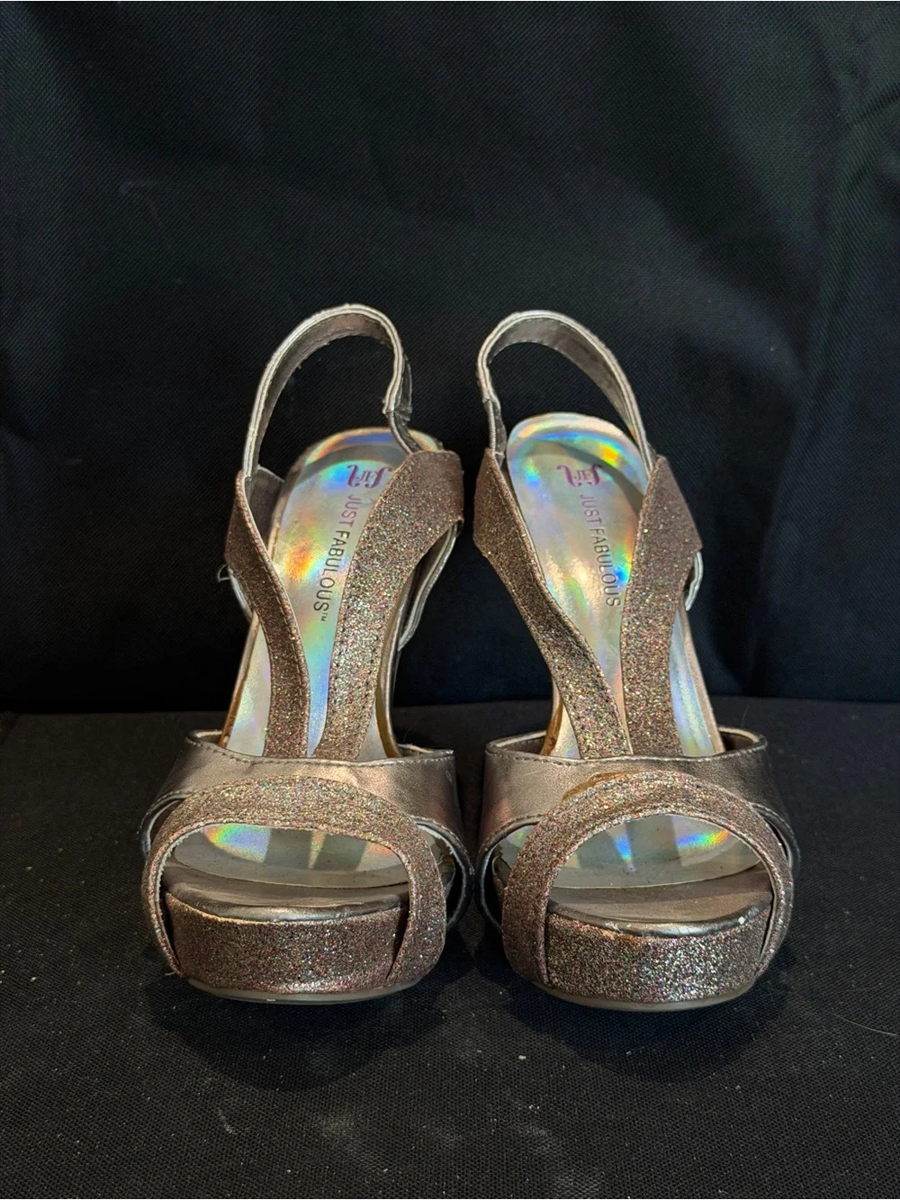 Glitter Bronze Slingback Platform Heels